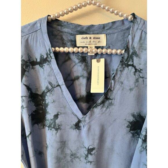 NWT Anthropologie Cloth & Stone Size Small Livi Blue Tie Dye V-Neck Mini Dress - Picture 2 of 6